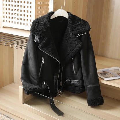 Motorcycle  Faux Shearling Sheepskin Leather Jackets