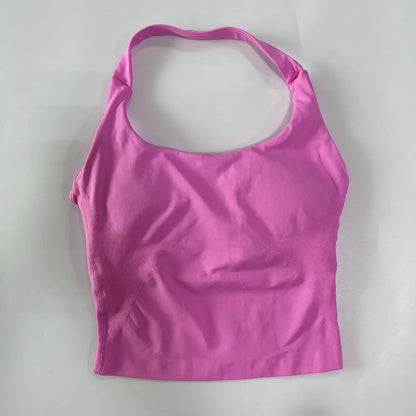 2pcs Women's Gym Set Backless Tank Top High Waist Scrunch Shorts Seamless Fitness Activewear Workout Suit