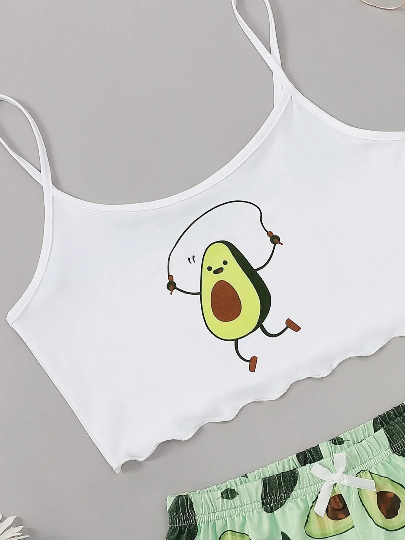 Avocado Print Camisole with Shorts Pajamas Set