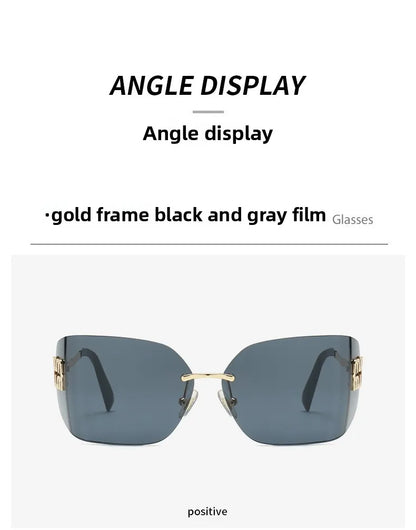 Curved One-Piece Sunglasses, Frameless Square Cut-Edge Design, UV400 Protection, Women's High-End Street Style