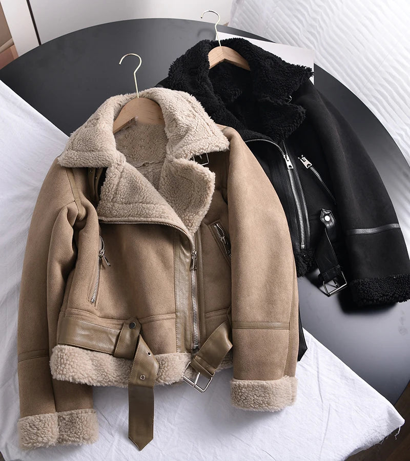 Motorcycle  Faux Shearling Sheepskin Leather Jackets
