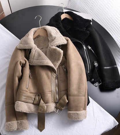 Motorcycle  Faux Shearling Sheepskin Leather Jackets