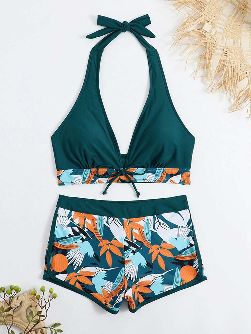 Two-Piece Women's Swimwear Set & High Waisted Boxer Bottom