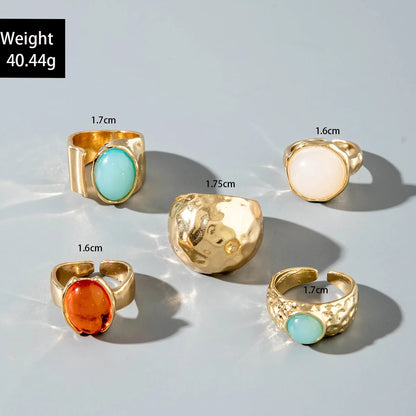 1sets Fashion retro gem metal ring geometric simple personality exquisite irregular opening women jewelry accessories