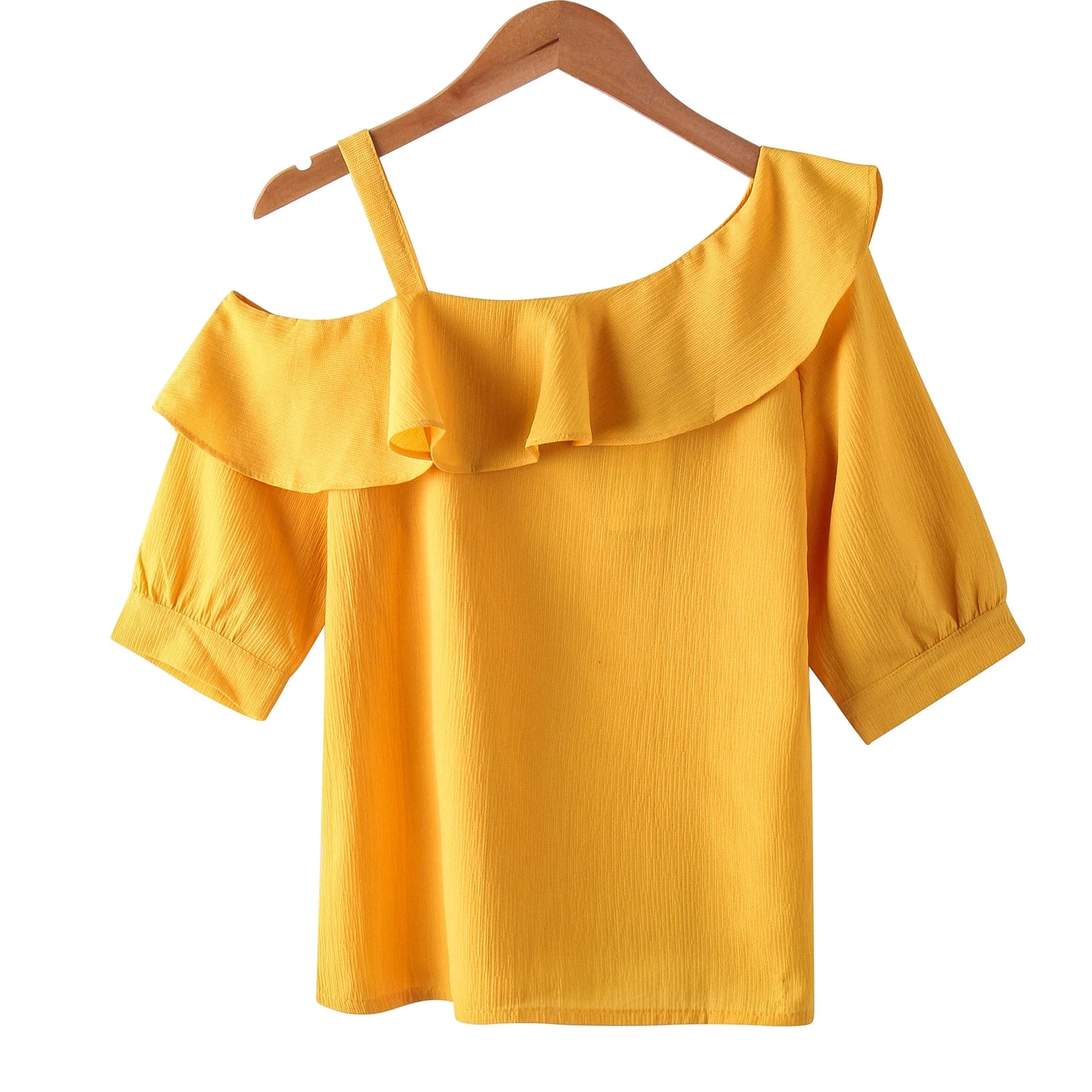 One-Shoulder Ruffles Short-sleeved Chiffon Blouse