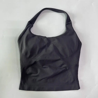 2pcs Women's Gym Set Backless Tank Top High Waist Scrunch Shorts Seamless Fitness Activewear Workout Suit