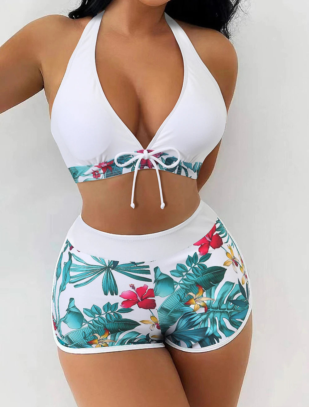 Two-Piece Women's Swimwear Set & High Waisted Boxer Bottom