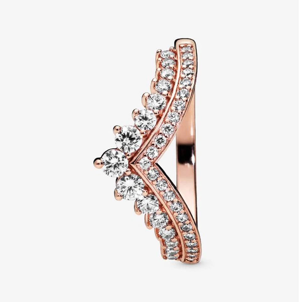 2026 New 925 Silver Love Double Layer Rose Wrong Circle Princess Noble Bow Crown Ring Exquisite DIY Charm Jewelry Gift