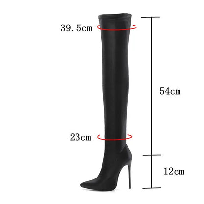 ORCHA LISA Winter Shoes Women Stilettos Thin Heels Over The Knee Boots Pointed Toe Stretched Zipper Thigh high Booties US15