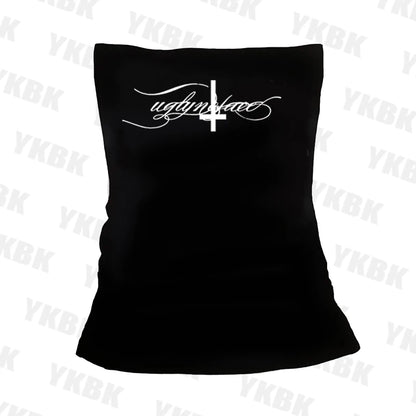 Letter cross print suspender casual streetwear harajuku grunge punk Y2K crop tops chic sexy lace trim emo girl hip hop women top
