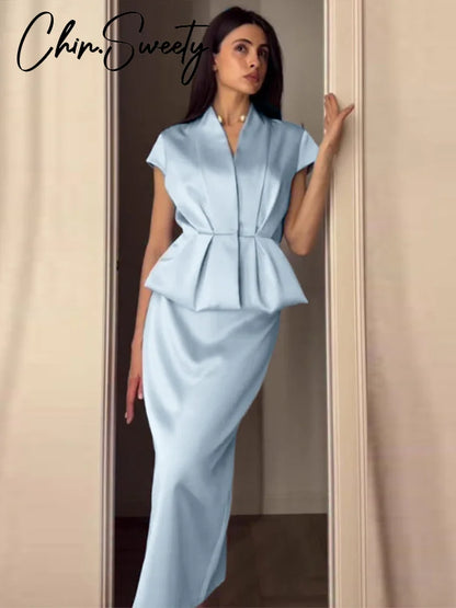 Urban Solid Blazer Skirt Women Set Elegant Pleated Sleeveless V-neck Top Split Hip Package Skirts 2026 Summer Lady Outfit New