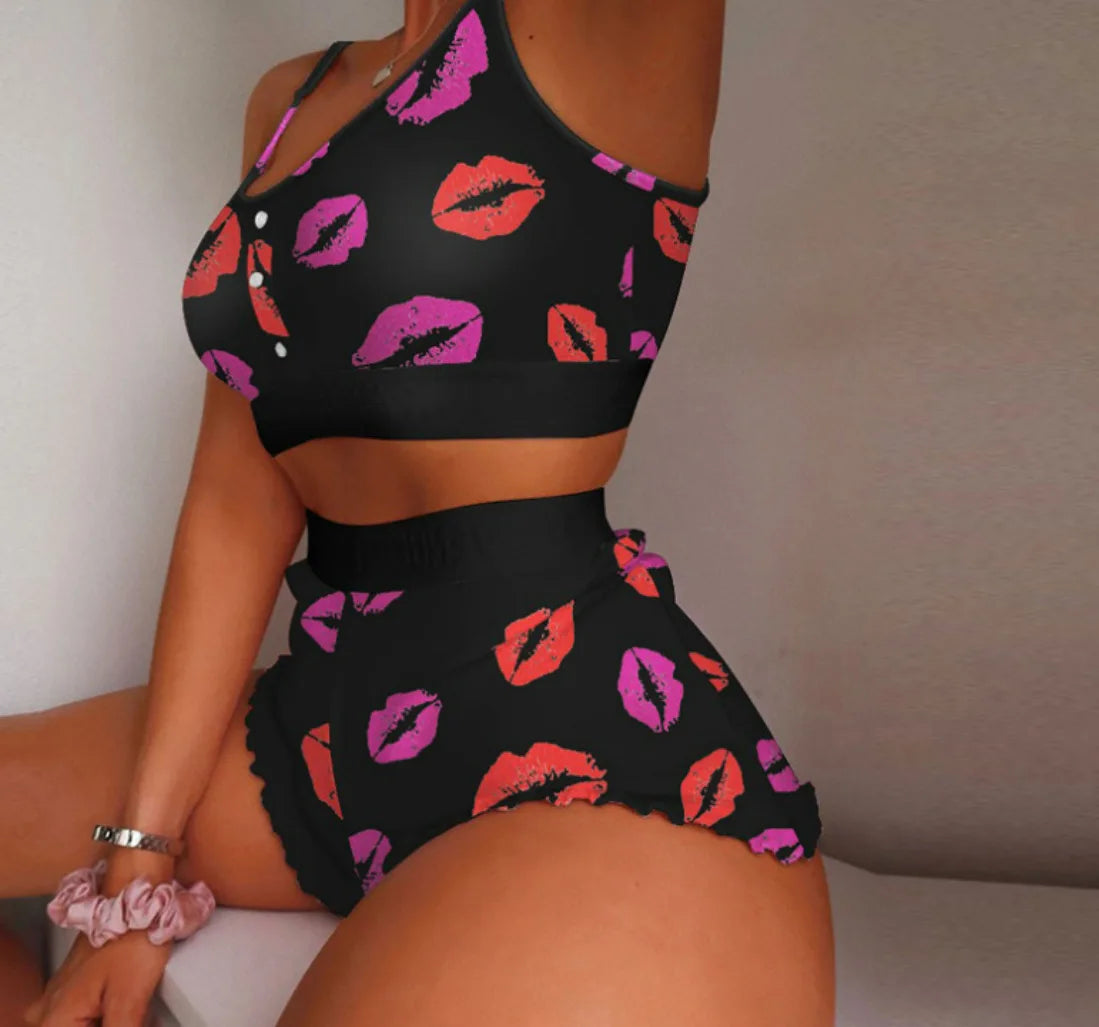 Multi colored Camisoles Tanks & Shorts 2 Pieces Pajama Set