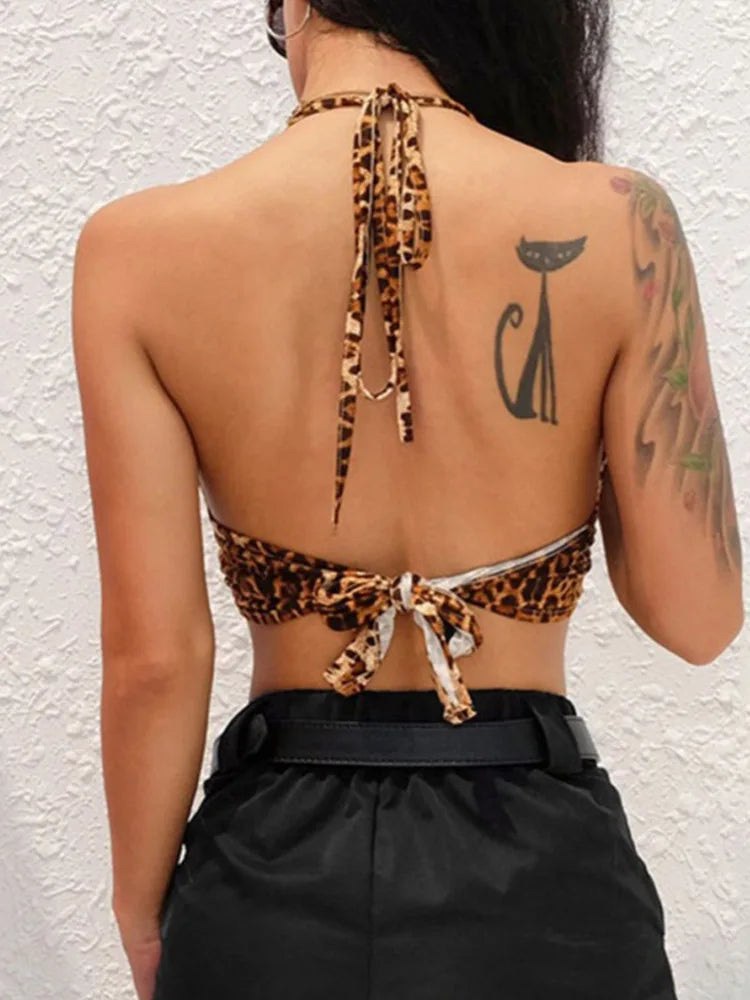 Leopard Printed Sexy Halter Crop Top