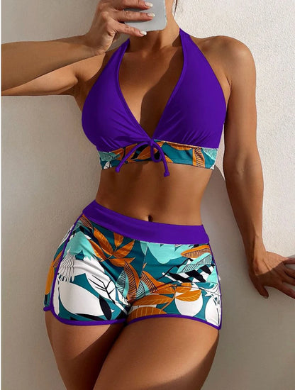Two-Piece Women's Swimwear Set & High Waisted Boxer Bottom