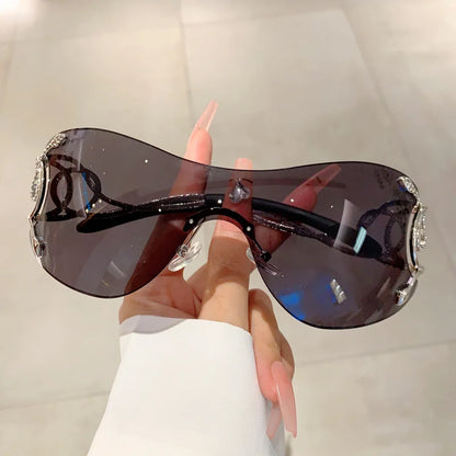 Rimless Gradient Snake Shaped Mirror Leg Sunglasses Oversized Y2k Trendy Wrap Around Punk
