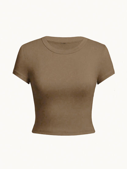 Y2K Woman Solid Cotton Crop Tops Short Sleeve High Elastic T-Shirt Soft O-Neck Sporty Tees Summer Street Fashion Female Clothes
