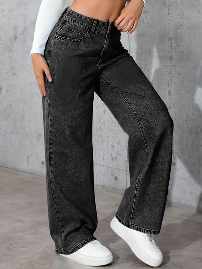 Trendy Wide Leg Distressed Straight Jeans for Women Elastic Casual Bootcut Denim Pants Bestseller Fashionable Ladies Jeans