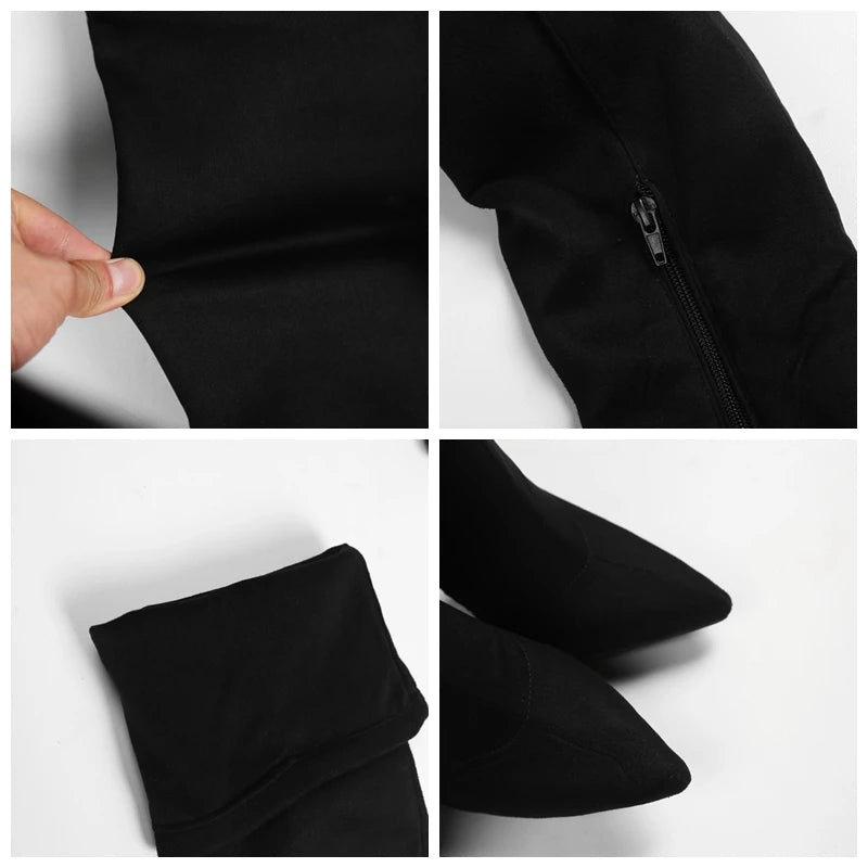 ORCHA LISA Winter Shoes Women Stilettos Thin Heels Over The Knee Boots Pointed Toe Stretched Zipper Thigh high Booties US15