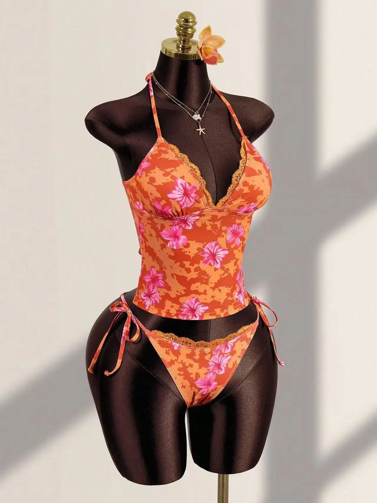 Women's 2026 New Summer Halter Print Bikini Set Sexy Backless Two Piece Swimwear