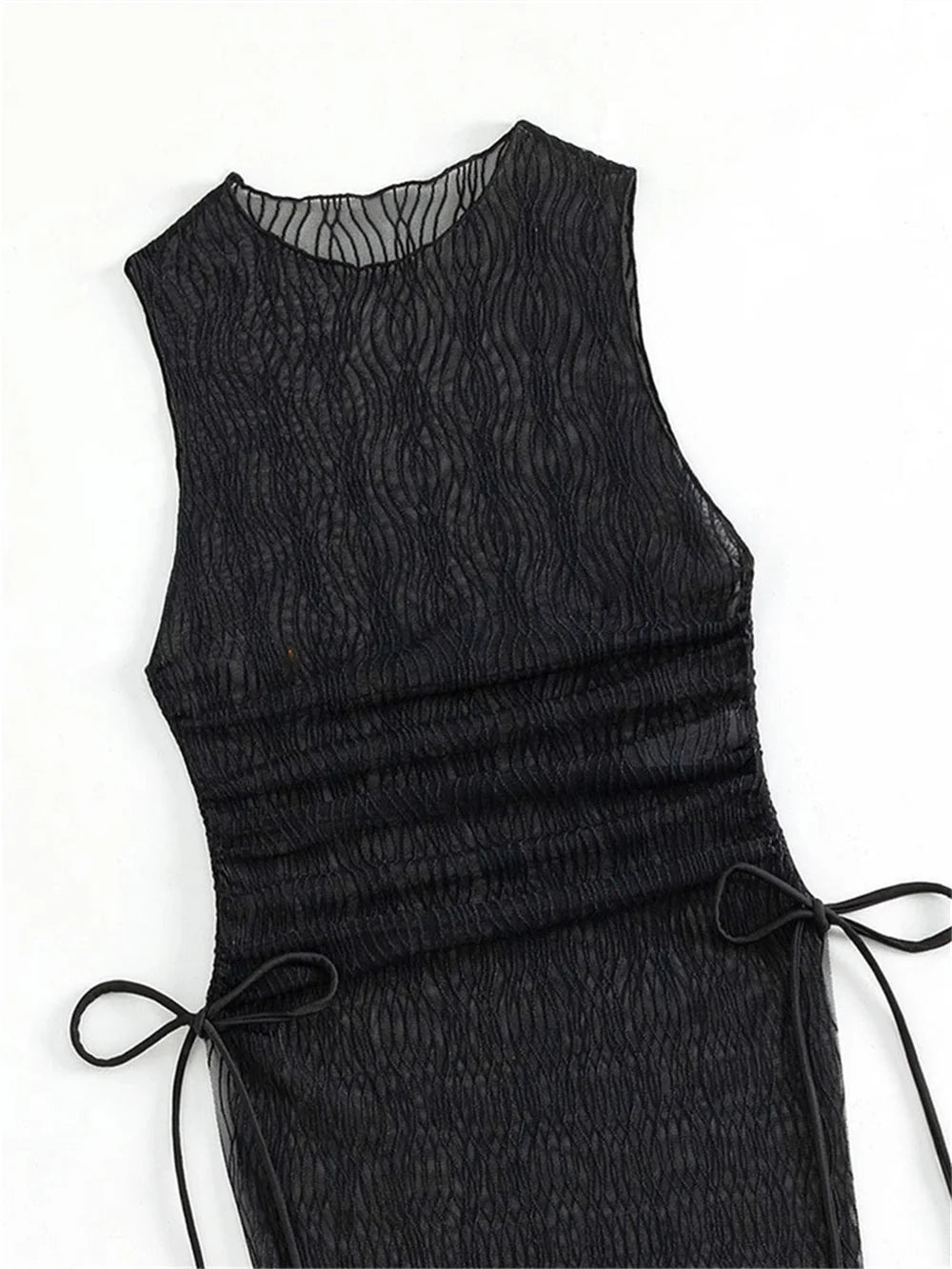 Sexy Mesh High Slit Dress Cover-Ups Transparent Jacquard Drawstrinig Beach Bikini Cover Up Women Swimwears Vacation Outfit Mujer