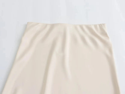 HH 2024 Y2K Casual Women Long Skirt Spring Elastic High Waisted A-Line Casual Female Satin Skirts High Street Lady Skirts