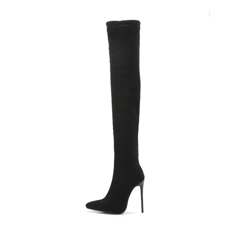 ORCHA LISA Winter Shoes Women Stilettos Thin Heels Over The Knee Boots Pointed Toe Stretched Zipper Thigh high Booties US15
