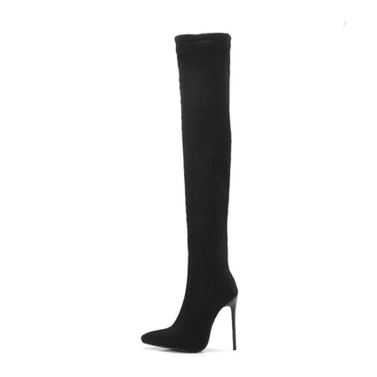 ORCHA LISA Winter Shoes Women Stilettos Thin Heels Over The Knee Boots Pointed Toe Stretched Zipper Thigh high Booties US15