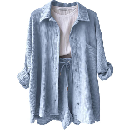 Women's Summer Shorts Set White Long Shirt High Waisted Pants Sets Casual Outfit Streetwear Suits For Women Female Clothing 2025
