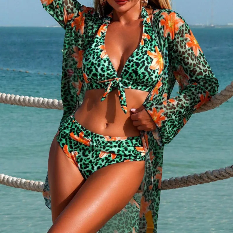 Leopard Sexy Bikinis Female Swimsuits Women Three-Piece Swimwear Beach Swim Wear Bathing Suits Brazilian Bikini Set Pool Bather