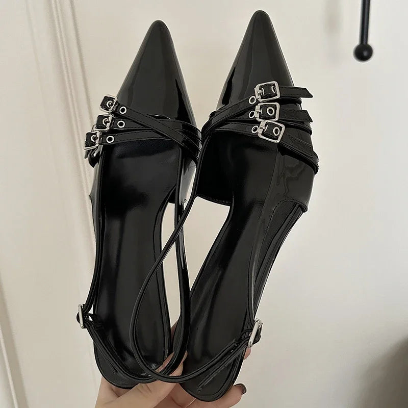 2024 Pointed Toe Shallow Ladies Heels Shoes Female Fashion Slingbacks New in Medium Heels Shoes for Women Footwear Mules