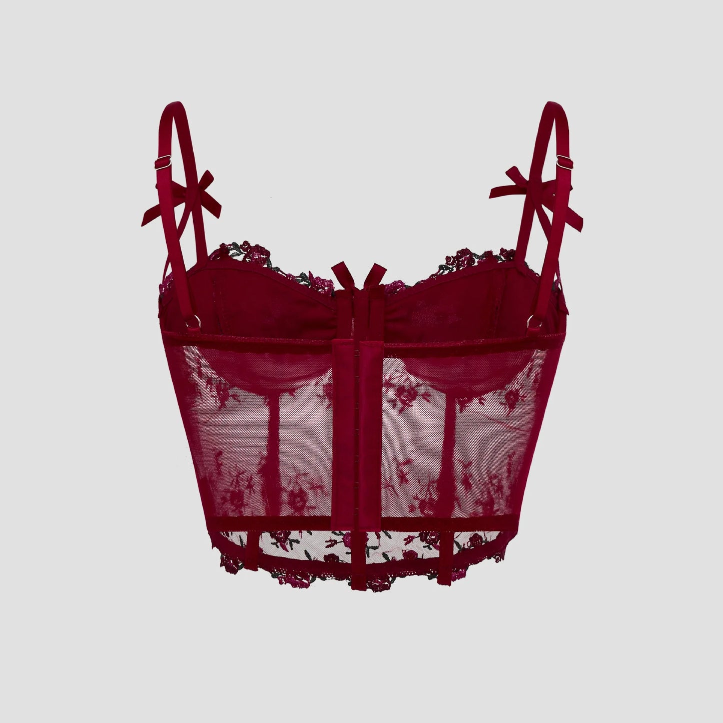 Sexy Lace Floral Embroidery Bow Corset For Women Camisole Sheer Mesh Fishbone Slim Crop Top Wired Bra Camis Festival Lingerie