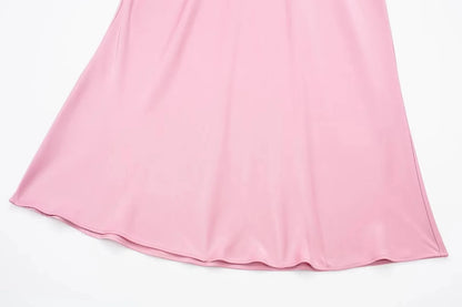 HH 2024 Y2K Casual Women Long Skirt Spring Elastic High Waisted A-Line Casual Female Satin Skirts High Street Lady Skirts
