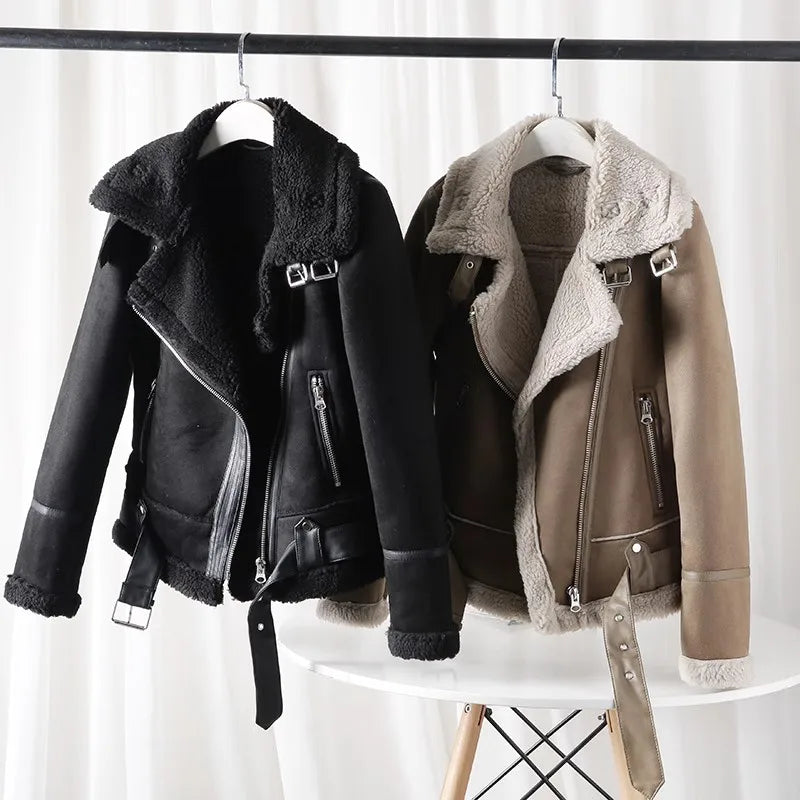 Motorcycle  Faux Shearling Sheepskin Leather Jackets