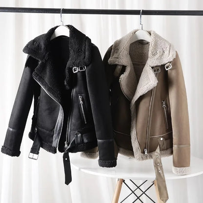 Motorcycle  Faux Shearling Sheepskin Leather Jackets