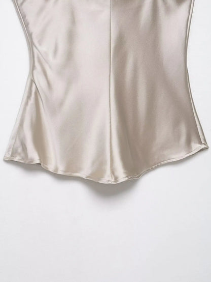2026 New Summer Satin Textured Black Sling Tops Women Elegant V-neck Backless Tops Shirt Women Sexy Tops Club Party Tanks