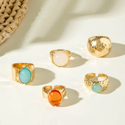 1sets Fashion retro gem metal ring geometric simple personality exquisite irregular opening women jewelry accessories