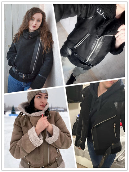 Motorcycle  Faux Shearling Sheepskin Leather Jackets