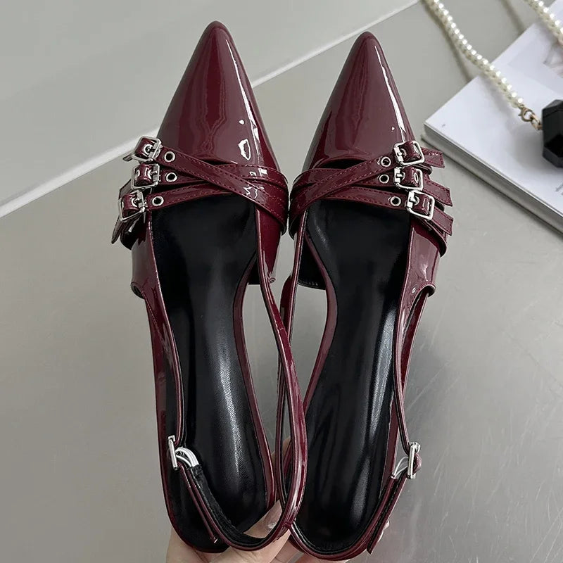 2024 Pointed Toe Shallow Ladies Heels Shoes Female Fashion Slingbacks New in Medium Heels Shoes for Women Footwear Mules