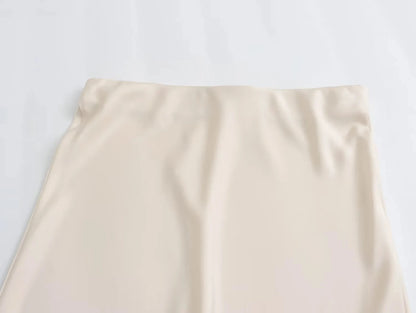 HH 2024 Y2K Casual Women Long Skirt Spring Elastic High Waisted A-Line Casual Female Satin Skirts High Street Lady Skirts