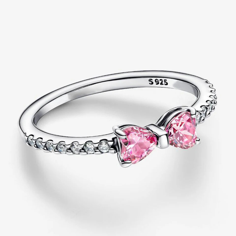 2026 New 925 Silver Love Double Layer Rose Wrong Circle Princess Noble Bow Crown Ring Exquisite DIY Charm Jewelry Gift