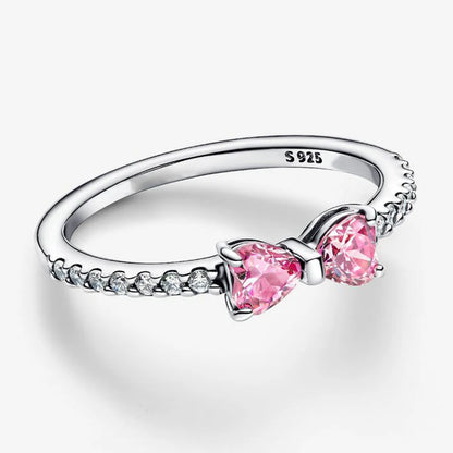 2026 New 925 Silver Love Double Layer Rose Wrong Circle Princess Noble Bow Crown Ring Exquisite DIY Charm Jewelry Gift