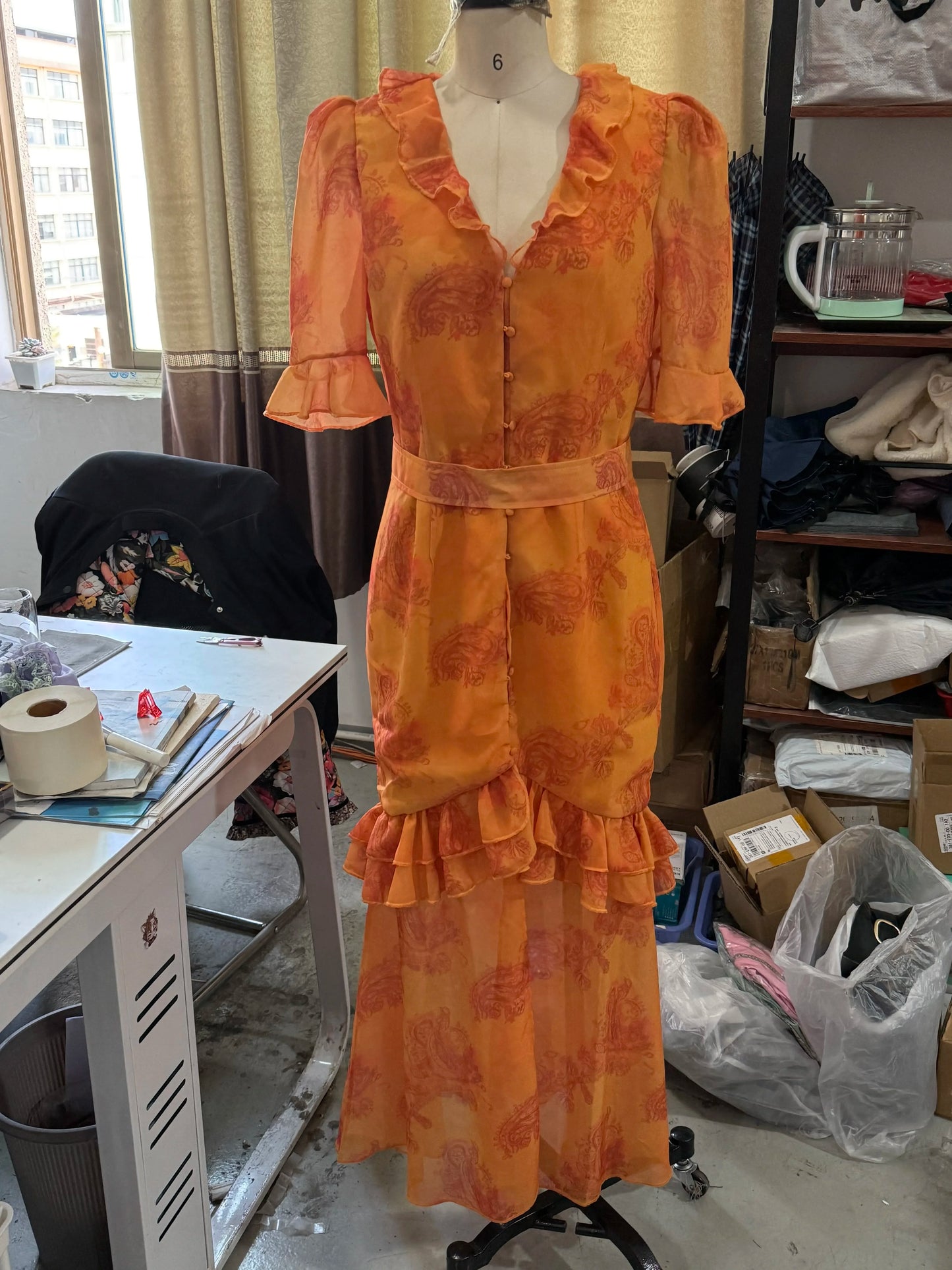 Flutter Sleeves Slim Long Dress Women Casual Pleated Deep V-neck Floral Print High Waist Dresses 2026 Lady Summer Holiday Wear