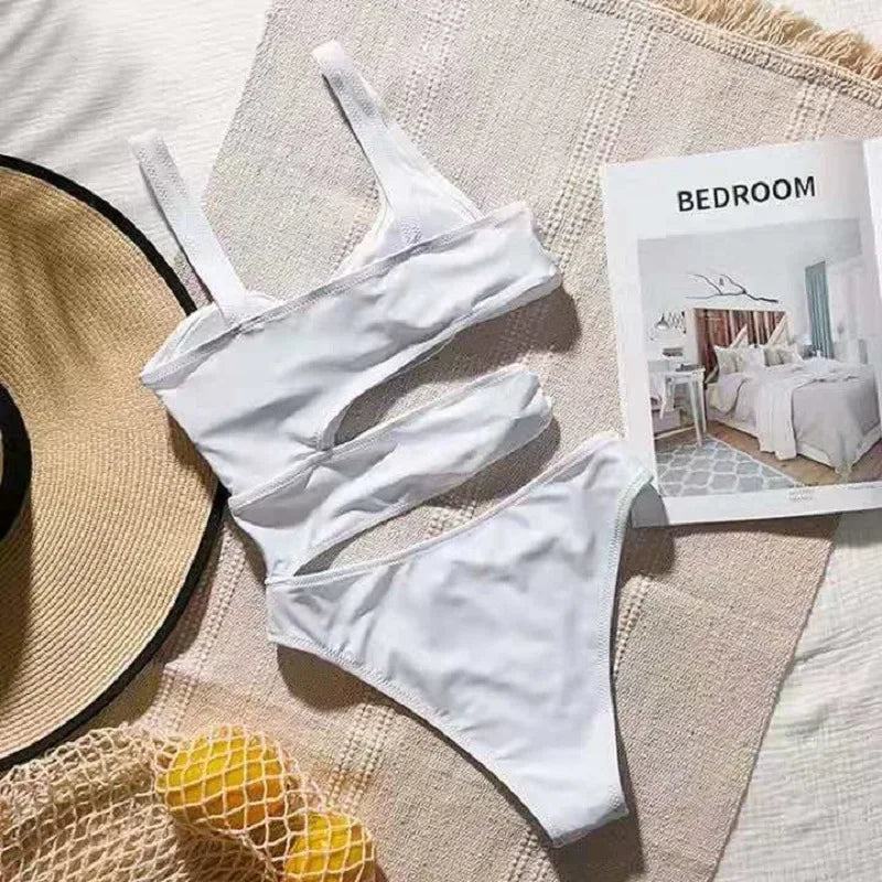 Sexy One-Piece Bikini Swimwear Hollow out Waist Design Pure Color Beachwear Summer Hot Sale Of The Season Trendy Intimate Clothi