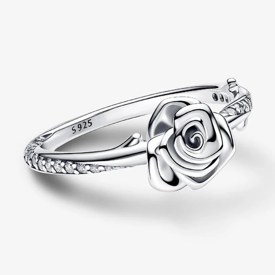 2026 New 925 Silver Love Double Layer Rose Wrong Circle Princess Noble Bow Crown Ring Exquisite DIY Charm Jewelry Gift