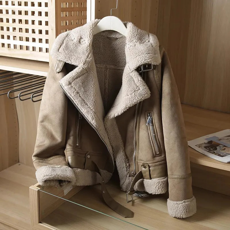 Motorcycle  Faux Shearling Sheepskin Leather Jackets
