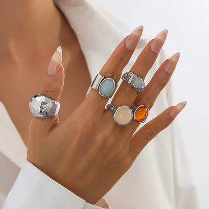 1sets Fashion retro gem metal ring geometric simple personality exquisite irregular opening women jewelry accessories