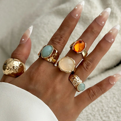 1sets Fashion retro gem metal ring geometric simple personality exquisite irregular opening women jewelry accessories