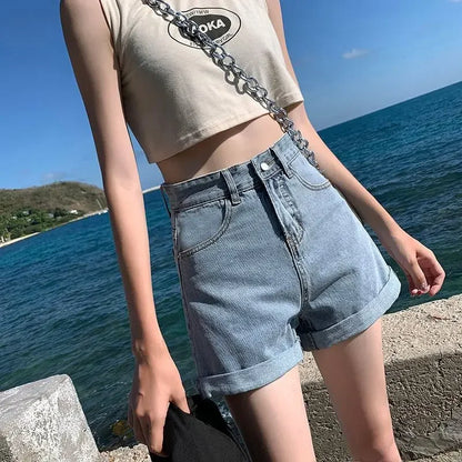 Black Gray Denim Shorts