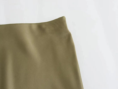 HH 2024 Y2K Casual Women Long Skirt Spring Elastic High Waisted A-Line Casual Female Satin Skirts High Street Lady Skirts