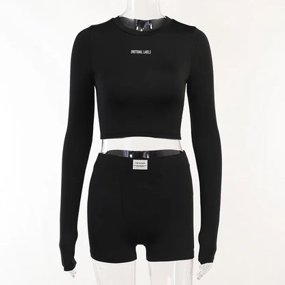 Round Neck Long sleeved Shirt and  Shorts Two piece Set